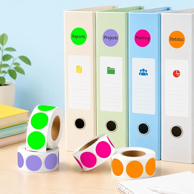 3/4 Inch Color Coding Label Stickers,2000PCS Circle Inventory Sticky Dots Sticker (Fluorescent Green/Fluorescent Pink/Lavender/Orange)