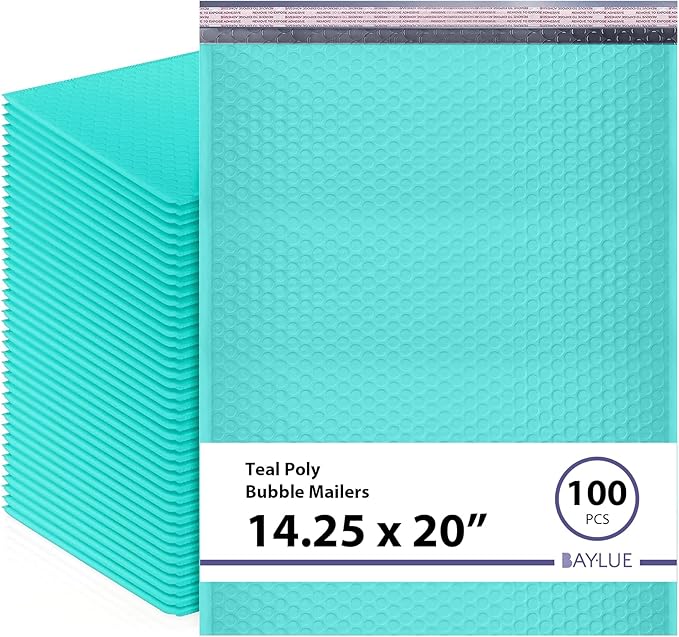 Teal Poly Bubble Mailers 14.50x20 Inch #7 | Self Seal Large Padded Envelopes | Air Cushioned Bubble Mailer | Usable Size 14.25x19 Inch | Waterproof Lightweight Mailing Shipping Bags | 100 Pack