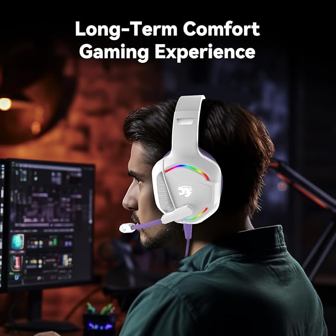 Gaming Headset with Microphone for Pc, Xbox One Series X/s, Ps4, Ps5, Switch, Stereo Wired Noise Cancelling Over-Ear Headphones with Mic, RGB, for Computer, Laptop, Mac, Nintendo (Purple)