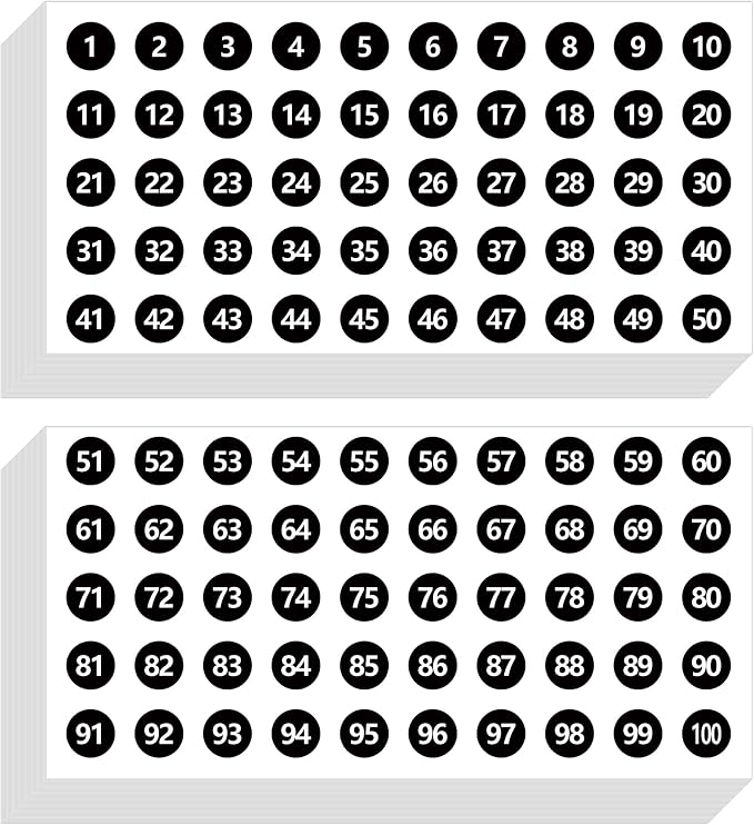 3500 Pcs 0.4 Inch 1 to 100 Self Adhesive Number Stickers, Black | Small Number Dot Labels,Consecutive number Decal for Inventory, Storage, Boxes, Classification, Organizing