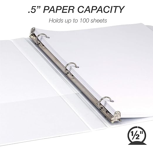 Samsill Economy 0.5 Inch 3 Ring Binder Bulk Pallet, Round Ring Binder, Customizable Clear View Cover, White, Pallet of 768 Binders in 32 Cartons