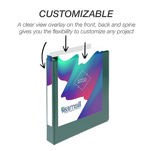 Samsill Durable 1 inch 3 Ring Binder, D Ring Binder, Customizable Clear View Cover, Basic Assortment, 12 Pack
