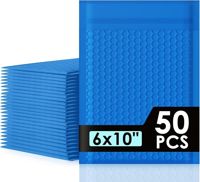 packbabol Bubble Mailers 6x10" 50 Pack Blue Padded Envelopes Waterproof Usable Size 6x9 Self-Seal Padded Mailing Envelopes Bubble Opaque Padded Mailer for Small Businesses， Envelope Mailers#0