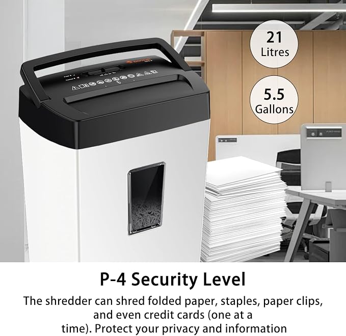Bonsaii 12-Sheet Cross Cut Shredder, P-4 High Security, 5.5 Gal, Heavy Duty for Home Office, Shreds Paper, Credit Card, Mail, Staples, with Transparent Window, White & Black