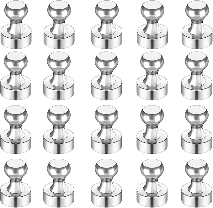 Strong Fridge Magnets, 20 Pcs, 12 x 16mm, Silver, Heavy Duty Magnetic Push Pins for Refrigerator, Whiteboard, Office, Classroom, Kitchen & Locker Decor