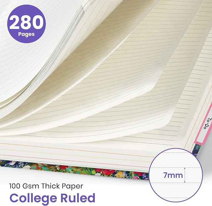 Large Spiral Notebooks for Work 5 Subject with Removable Dividers | 8.5" x 11" Pretty Hardcover Notebook Journal for Women, College Ruled, Perfect for Study & Office , 280 Pages, Lavender Dusk