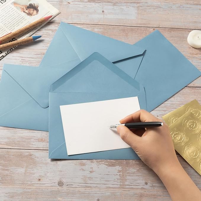 100 Pieces A7 Envelopes Colorful 5x7 Envelopes for Greeting Cards, Birthday, Weddings, Baby Shower Invitation Cards (Dusty-Blue, 5.24 x 7.24 Inches)