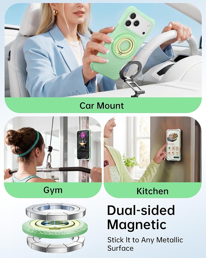 SYNCWIRE Magnetic Phone Ring Holder, for MagSafe Phone Grip Stand Kickstand | 360° Rotation, Double-Sided Magnet, Cell Phone Grip Finger Holder, for iPhone 17 16 15 14 13 12 Pro Max, MagSafe Accessories