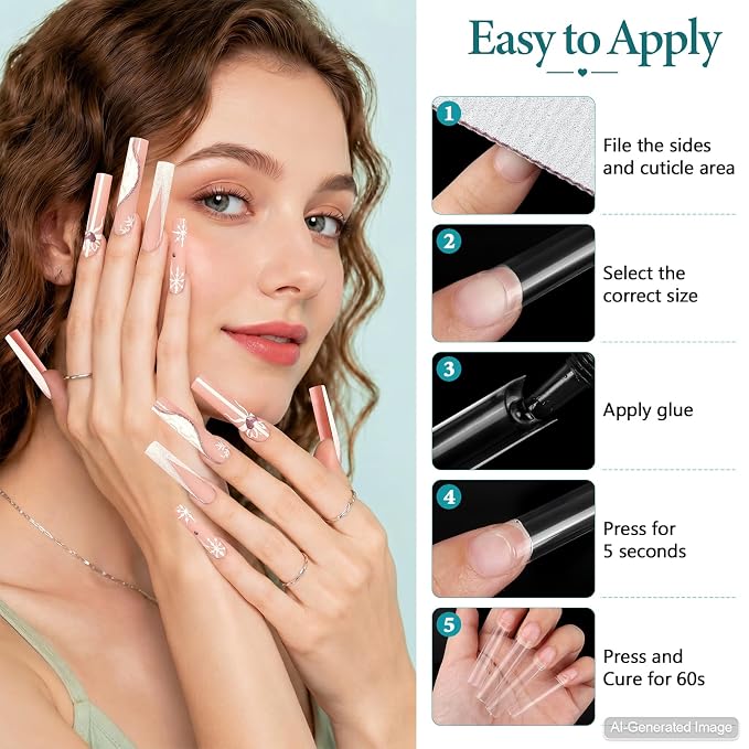 LIONVISON XXL Nail Tips Square: 504PCS Half Cover No C Curve Nail Tips | 12 Sizes Straight Tapered Square - Extra Long Clear Nails Tip for Acrylic Nails Professional Use for Home DIY