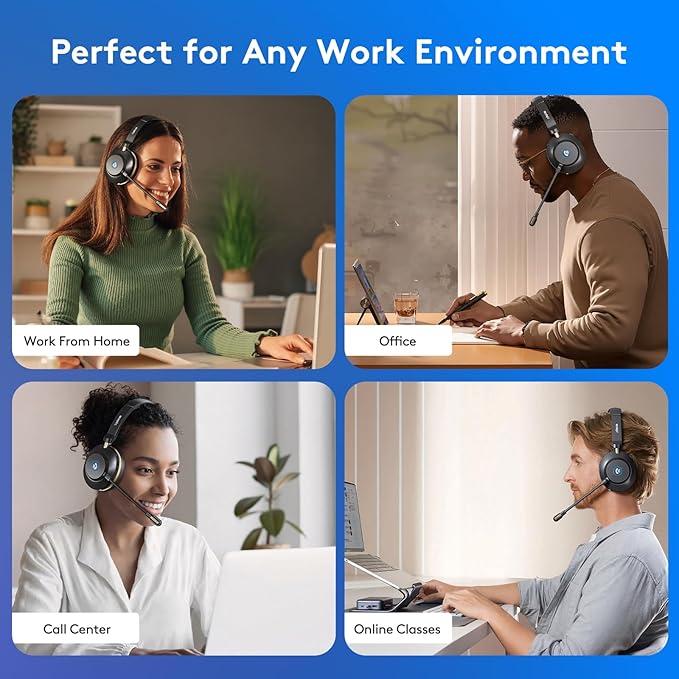 Wireless Headset with Mic for Work,6.0 Bluetooth Headset with Microphone,45 Hours Worktime & Mute Button,Headset with Mic for Pc,iPhone,Computer,Remote Work,Office,Home,Zoom,Skype