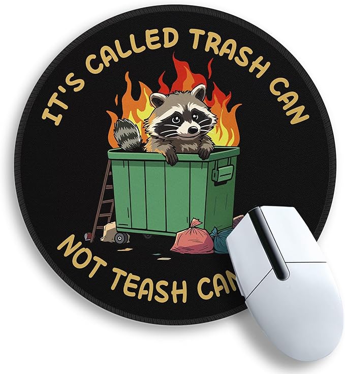 Gctriki Trash Raccoon Mouse Pad - 8.6 Inch Round Non-Slip Office Desk Mat, Cute Humorous Gift for Coworkers Boss, Premium Stitched Washable Mousepad for Computer Laptop Funny Office Desk Accessories