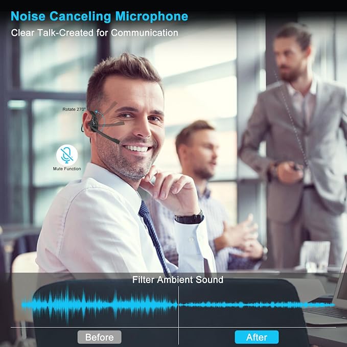 iDIGMALL Bluetooth Headset with Mic, Open Ear Headphones with Microphone | Noise Cancelling Wireless Headset for Phone PC Computer Work Home Meeting Driving, Multipoint, Lightweight & Comfortable, 10H