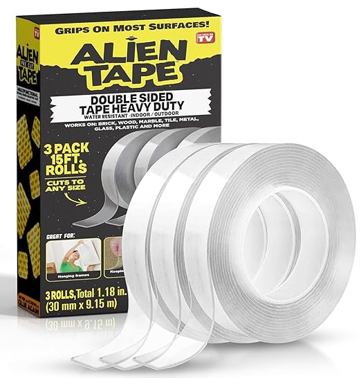 Heavy Duty Double Sided Tape, Nano Tape, Feet Clear Adhesive Tape for Poster Photo Wall Decor As Seen on TV, (4 Rolls - 20 Feet Total)