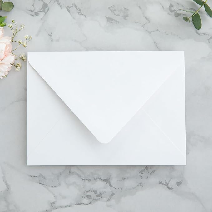 PONATIA 50PCS A7 Euro Flap Envelopes, Pefect 5 x 7 Cards White Envelopes for Weddings Invitation Cards, Christmas Gift Cards, Acrylic Invitations, Photos (No Liner)