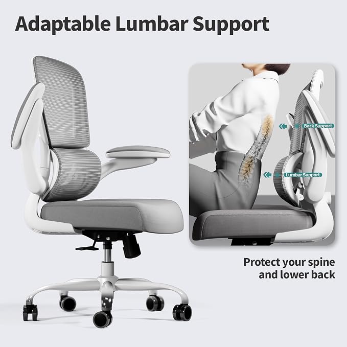 TRALT Office Chair - Ergonomic Desk Chair with Adjustable Lumbar Support, Mesh Computer Chair, Executive Chair for Home Office Comfortable Lumbar Support (1, White)
