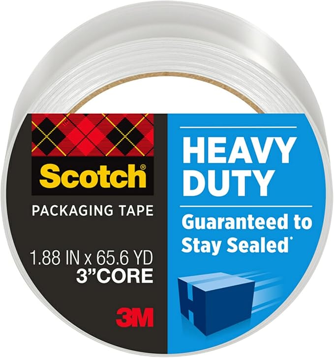 Scotch Heavy Duty Packaging Tape, 1.88" x 65.6 yd, Designed for Packing, Shipping and Mailing, Strong Seal on All Box Types, 3" Core, Clear, 1 Roll (3850-60)
