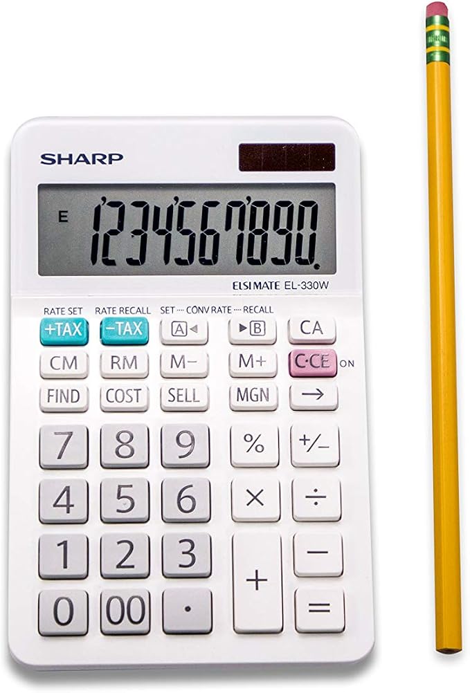 Sharp EL-330WB Standard Function Basic Desktop Calculator, Large Display, for Home and Office, Dual Power, Solar and Battery…