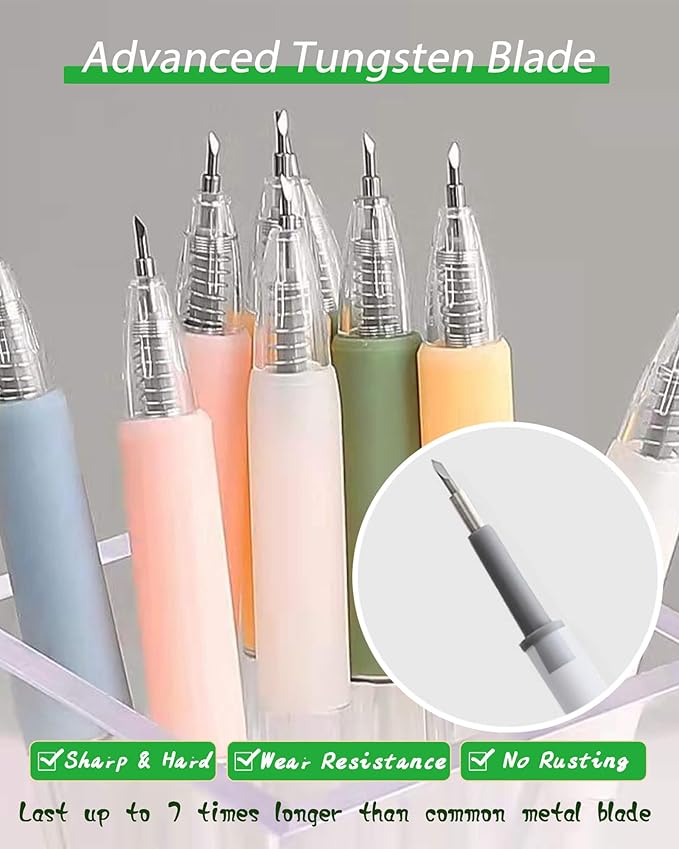 Knife Pen Craft Cutting Tools - Precision Paper Cutter Pen with Refillable Tungsten Steel Cutter Head Refill, 6 PACK