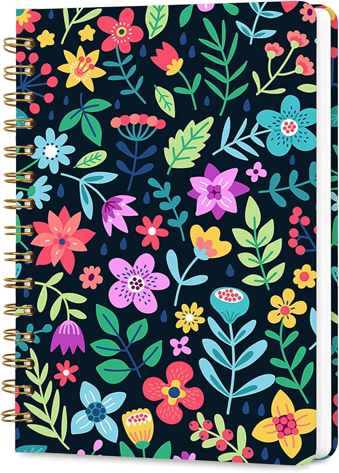 Lined Spiral Journal Notebook for Work A5, 160 Pages, Flowers in Full Bloom | College Ruled Spiral Journal for Women, Hardcover with Elegant Design for Note-Taking, 5.5 * 8.25 inch