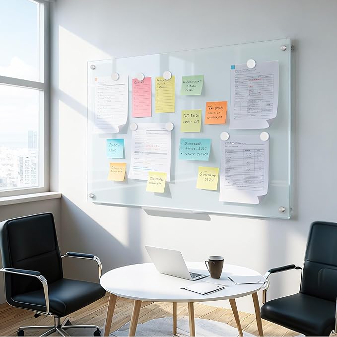 Tempered Glass Whiteboard 24" x 18" Magnetic Glass Dry Erase Board | (2’ x 1.5’) Small Wall Mounted Glass White Board with Acrylic Pen Tray for Office, Home, School