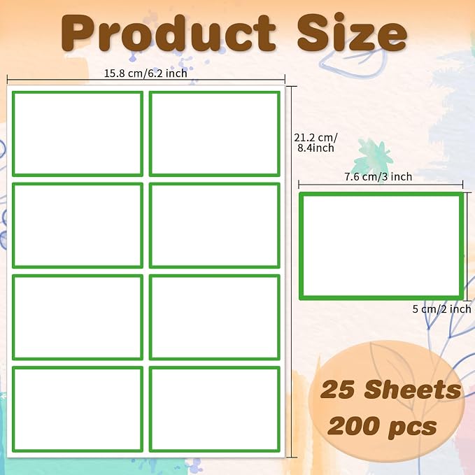 Starboling Name Tag Stickers, 200 Pcs 3"x2" Green Plain Stickers With Colorful Border, For Office, School & Home