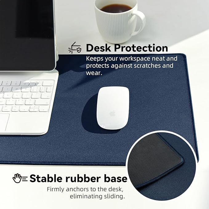 Waterproof Large Gaming Mouse Pad with Durable Stitched Edges, Non-Slip Rubber Base, Smooth Surface Mouse Mat Desk Pad for Home Office Gaming, 27.5"x11.8"x0.08", Dark Blue