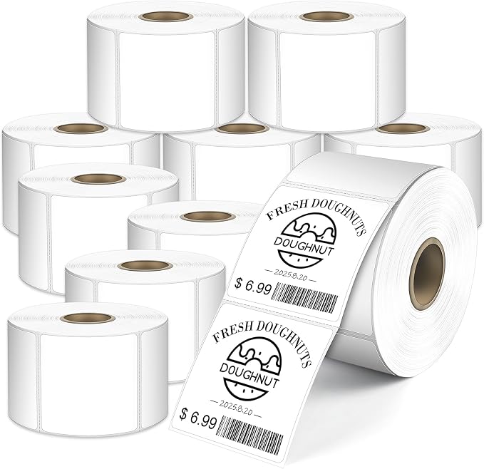 L LIKED 7500 Direct Square Thermal Labels 2" x 2", QR Code&Barcode Stickers | 10 rolls, 750 labels/Roll, Block Old Information, Permanent Adhesive, BPA Free, Compatible with Most Desktop Printers