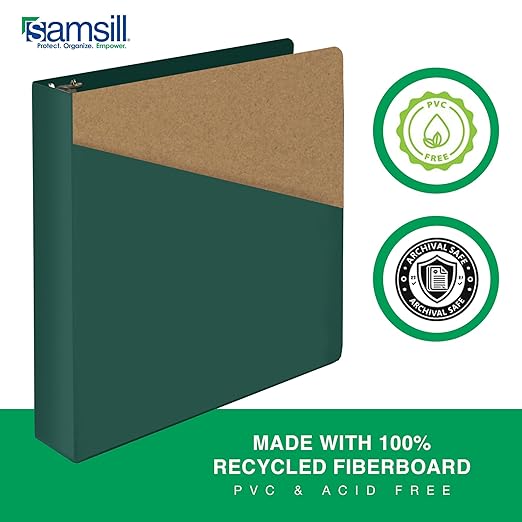 Samsill Durable 1.5 Inch Binder, D Ring Binder, Customizable Clear View Cover, Forest Green, Holds 350 Pages