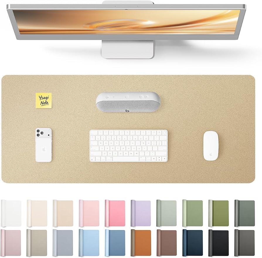 YSAGi Leather Desk Pad Protector, Office Desk Mat, Large Mouse Pad, Non-Slip PU Leather Desk Blotter, Laptop Desk Pad, Waterproof Desk Writing Pad for Office and Home (Gold, 23.6" x 13.8")