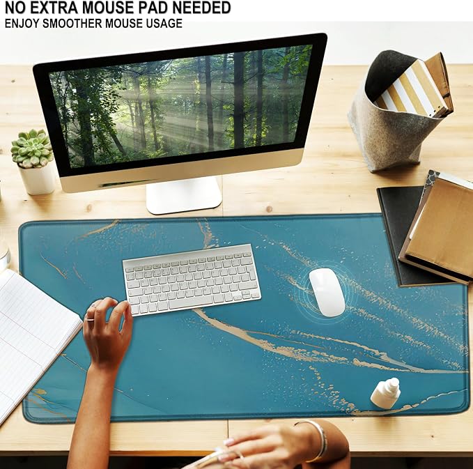 Large Gaming Mouse Pad, 31.5" x15.7" Large Mat with Superior Micro-Weave Cloth, Water Resist Keyboard Mousepad with Non-Slip Base, Laptop Pad for Office Home Gaming, Marble Blue