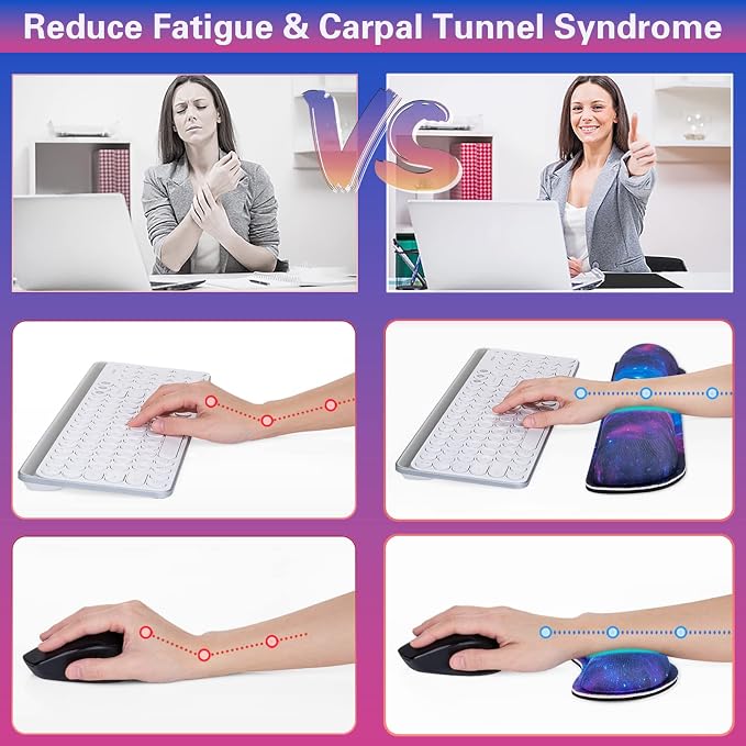 Canjoy Desk Mat with Wrist Rest, Keyboard and Mouse Pad Wrist Support Pad ﻿ | 4-in-1 Big Large Mouse Pad(35.4×15.7in) + Keyboard Wrist Rest + Coaster, Galaxy Keyboard Mat Computer Desk Pad Memory Foam