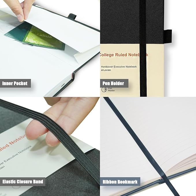 Hardcover Notebooks, A5 Lined Journals Notebook for Writing 160 Pages, 8.2 x 5.5 inch, Classic Ruled Notebooks for College/Work/Travel (Lined-1 Pack, Black)
