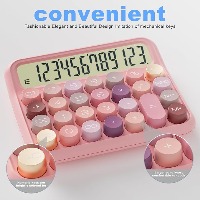 DECKLIT Battery Desk Calculator - 12 Digit Extra Large 5-Inch LCD Display, Big Buttons Easy to Press, 15Tilt Screen for Kids (Colourful)
