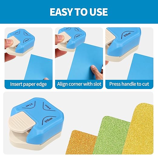 3-in-1 Paper Corner Rounder, Compact and Durable for 4mm, 7mm, 10mm, Round Corners Cutter Ideal for Card Making,Photo Cutter,Scrapbooking and DIY Projects