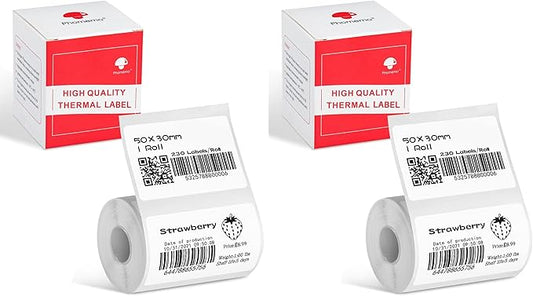 Phomemo Thermal Sticker Label Paper for M120/M110/M220/M250/M150 Label Maker Machine, Multi-Purpose Self-Adhesive Tag 1.96'' x 1.18"(50X 30mm), 230 Labels/Roll,Black on White (Pack of 2)