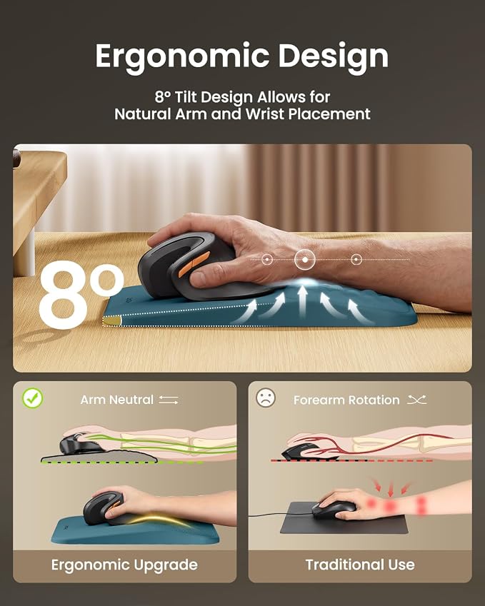 ProtoArc MP50 Ergonomic Mouse Pad with Wrist Support, Lycra Surface, Blue | 8° slope & massage points, soft memory foam, Large 12x8 Inches, Non-slip base. Relieves wrist strain for office & home