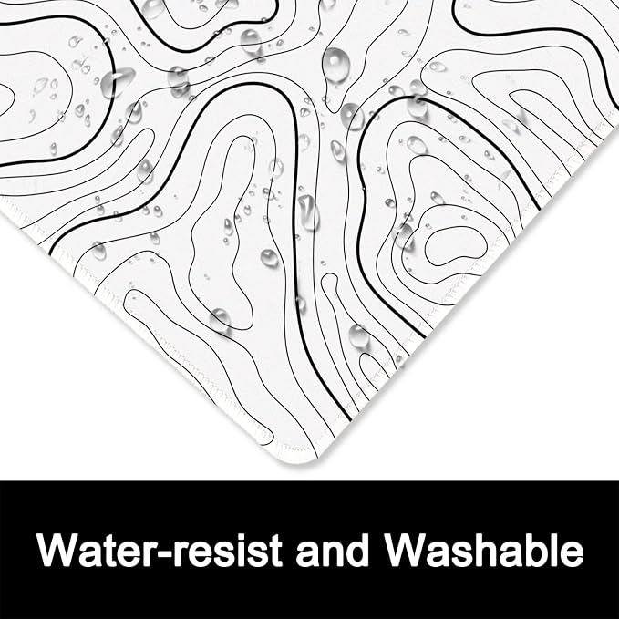 ITNRSIIET Mouse Pad with Stitched Edge Premium Textured Smooth Precise Operation Waterproof Washable Non-Slip Rubber Base Desktop Protection Mat, 10.2×8.3×0.12 inches, Topographic Contour White