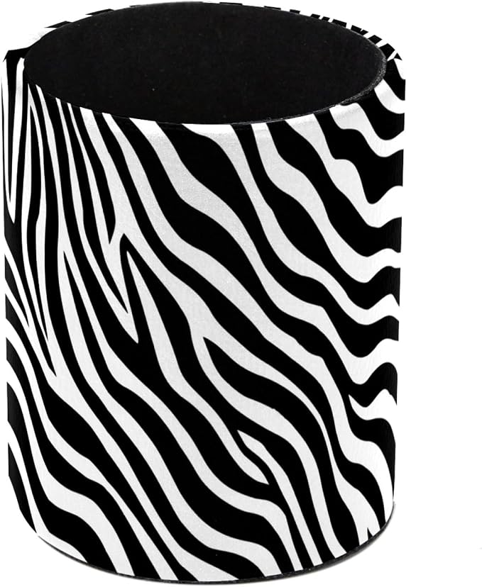 Leather Pen Holder for Desk, Zebra Print Pencil Cup Pen Organizer Makeup Brush Holder for Office Home Kids Countertop Desk Accessory Storage