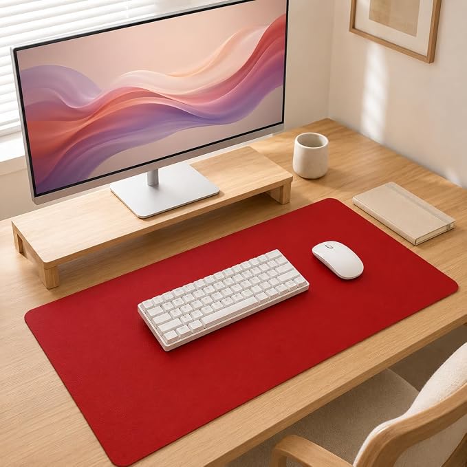 Leather Desk Mat 31.5" x 15.7", Non-Slip Waterproof PU Leather Desk Pad Protector, Large Mouse Pad & Writing Mat for Office, Home, Laptop and Keyboard, Red