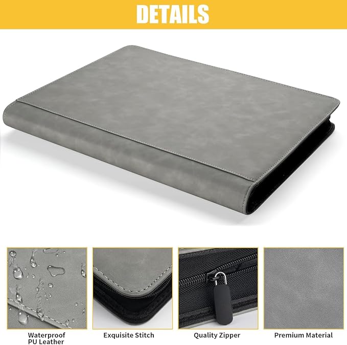 16 Pocket Ringless Side Loading Trading Card Binder, 1024 Cards PU Fixed Page Zipper Card Album for TCG Sports Game Cards, Not Fit Top Loaders (Marble Grey)