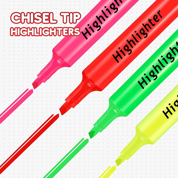 Qilery 24 Pack Tank Style Highlighters Christmas Chisel Tip Highlighters Bulk Colored Markers for Xmas Gifts Adult Coloring, Home Office Supplies(Red)