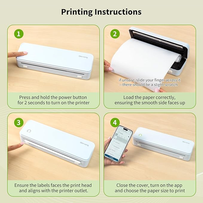 Thermal Printer Paper 8.5''x11'' US Letter Size, 4 rolls, 100 sheets, Thermal Paper Quick-Dry, Advanced Clear Printing, Compatible with Gloryang & JADENS PD-A4 Thermal Printer