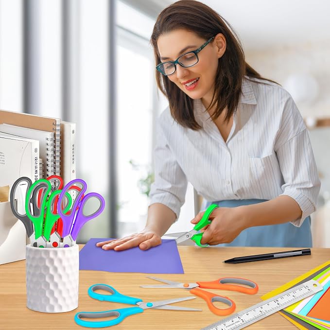 24 Pack Scissors Bulk, 8 Inch Sharp Scissors All Purpose for Office School Classroom, Shear Fabric Sewing Craft Cutting Paper for Adults Teachers Students, School Supplies for Right/Left Handles