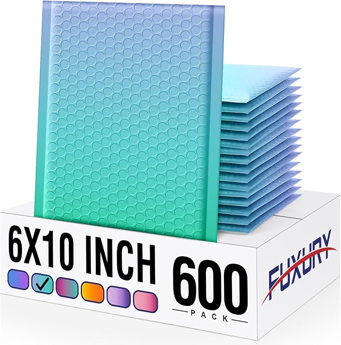 Fuxury Cute Design Bubble Mailers 6x10" 600 Pack Opaque Padded Envelopes Usable Size 6x9" Durable Pattern Bubble Shipping Envelopes for Mailing Jewelry Thick Bubble Padded Mailers Fairyland Green