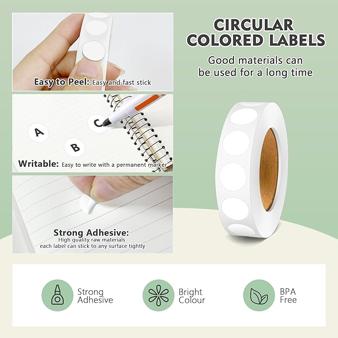 PARLAIM 4000 Pack White Dot Stickers, 1/2 inch Round Circle Label 4 Rolls Permanent Adhesive Color-Code Sticker Labels in Dispenser Box