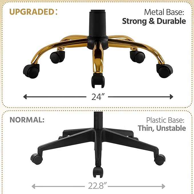 Yaheetech Mid-Back Office Chair PU Leather Desk Chair Adjustable Executive Task Chair w/Lumber Support Gold Leg Black Seat