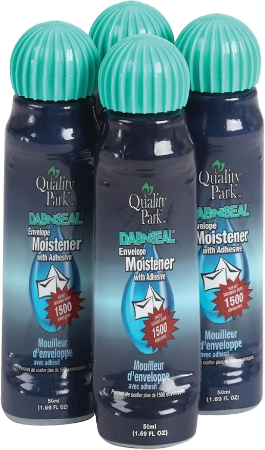 Quality Park Dab-N-Seal Envelope Moistener with Adhesive, 50ML Bottle, 4 Pack (46071), Clear, 1-Moisteners