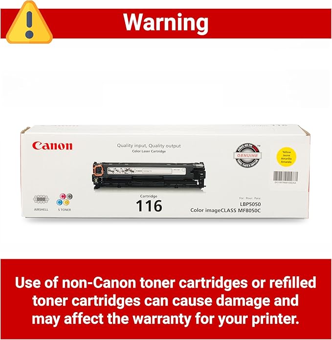 Canon Genuine 116 Yellow Toner Cartridge Compatible with MF8050Cn, MF8080Cw