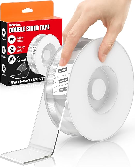 Wotec Extra Large 1.18 in x 160 in Double Sided Tape Heavy Duty Removable | Clear & Tough Nano Tape, Multipurpose Mounting Tape Picture Hanging Strips Adhesive for Poster Carpet