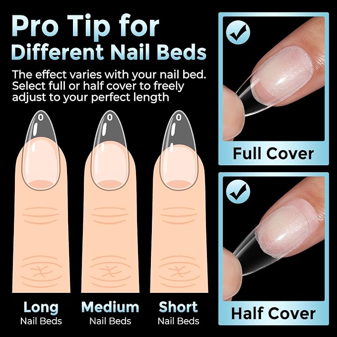 Luckyfairy Medium Almond Nail Tips, 360pcs Soft Gel Pre-Shaped Acrylic Fake Nails, Half Matte Full Cover Clear Gelly Press on Flase Nail Tips for Extension Nail Manicure Home DIY 12 Sizes Gelly Tips